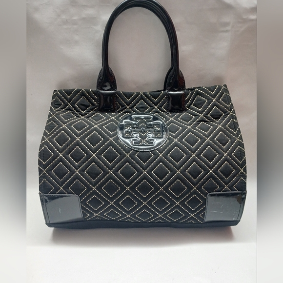 Tory Burch Black Quilted Tote with Gloss Logo - Picture 4 of 15